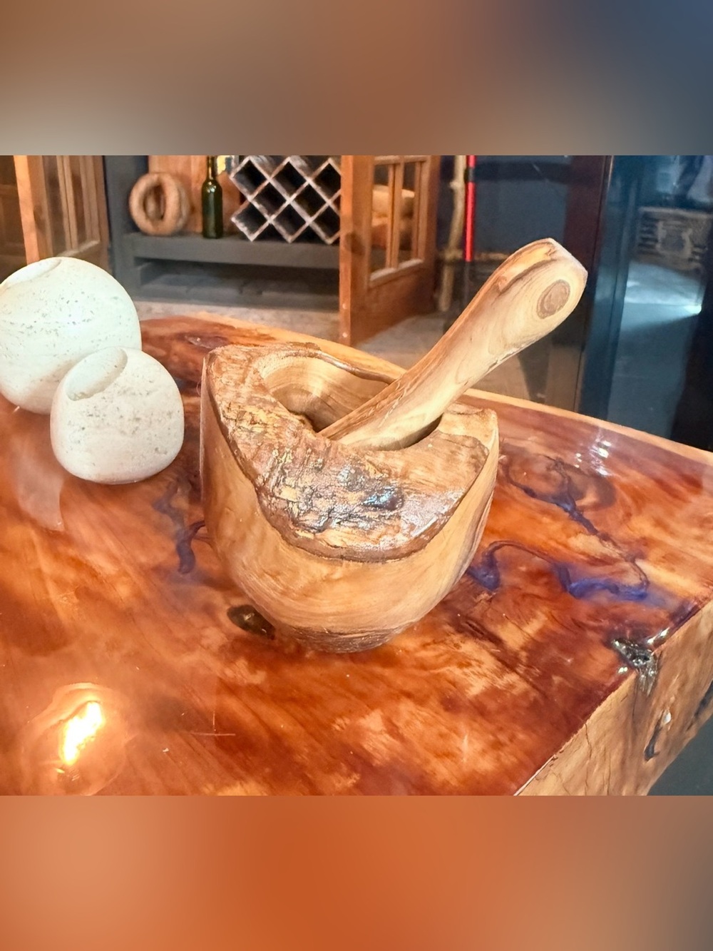 Hand-Carved Wooden Mortar and Pestle - Natural Wood